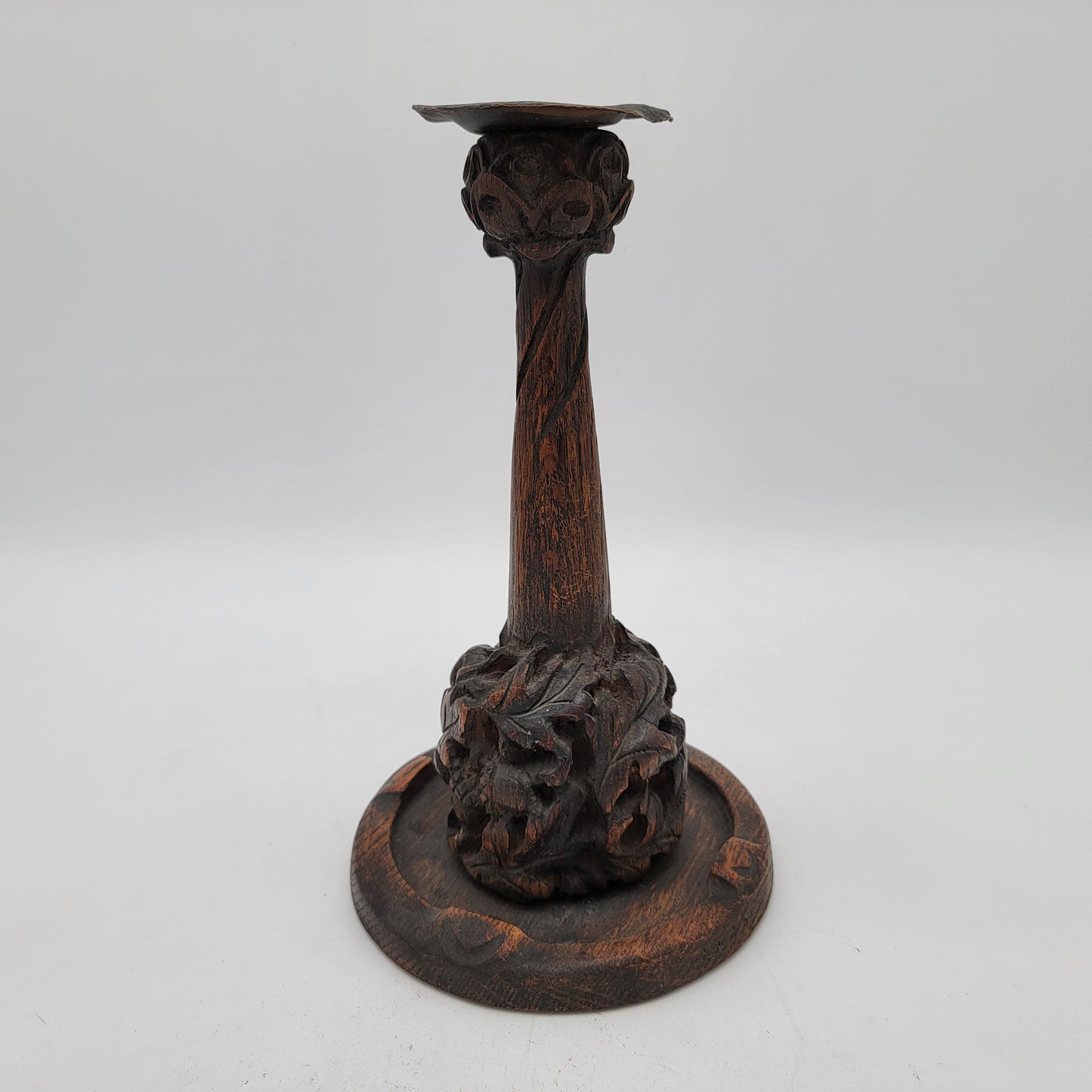 Pair of Charles Rohlfs Hand-Carved Oak Candlesticks