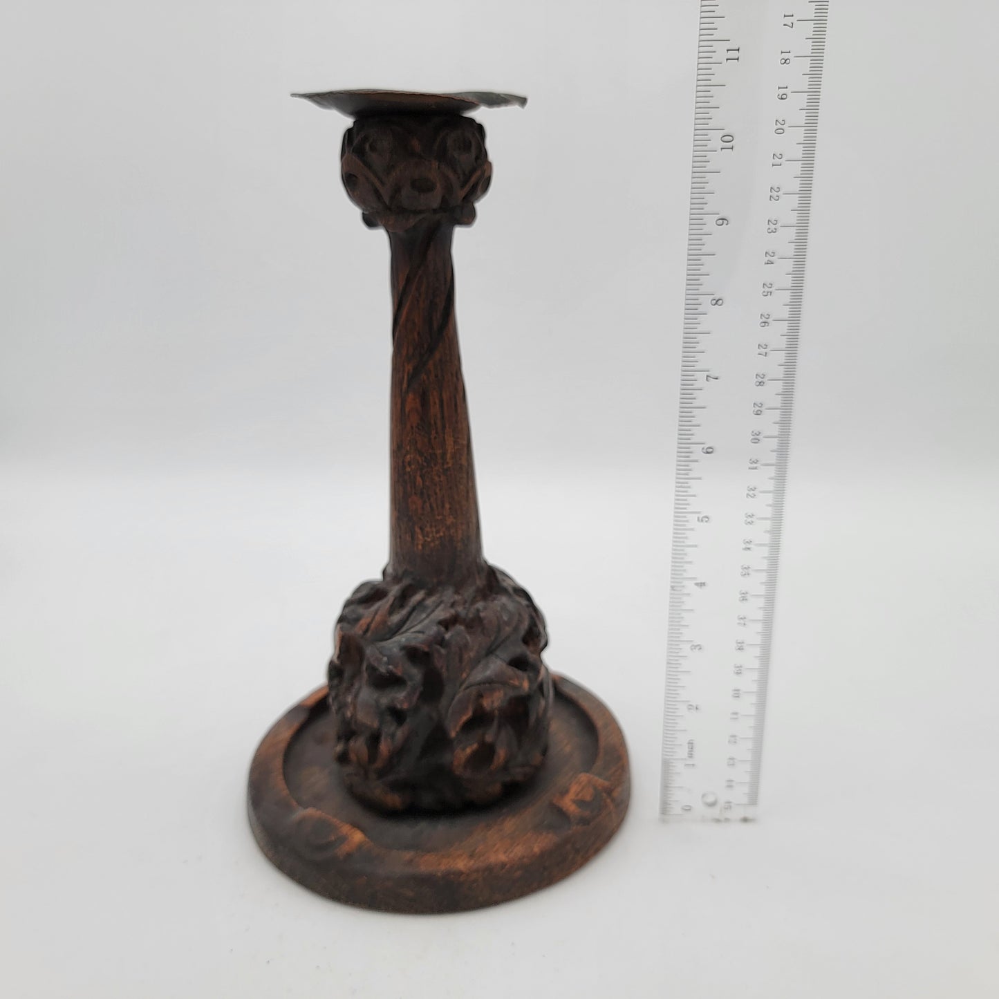 Pair of Charles Rohlfs Hand-Carved Oak Candlesticks