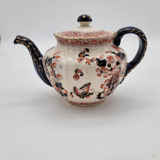 Antique Gaudy Welsh Imari Teapot with Repair