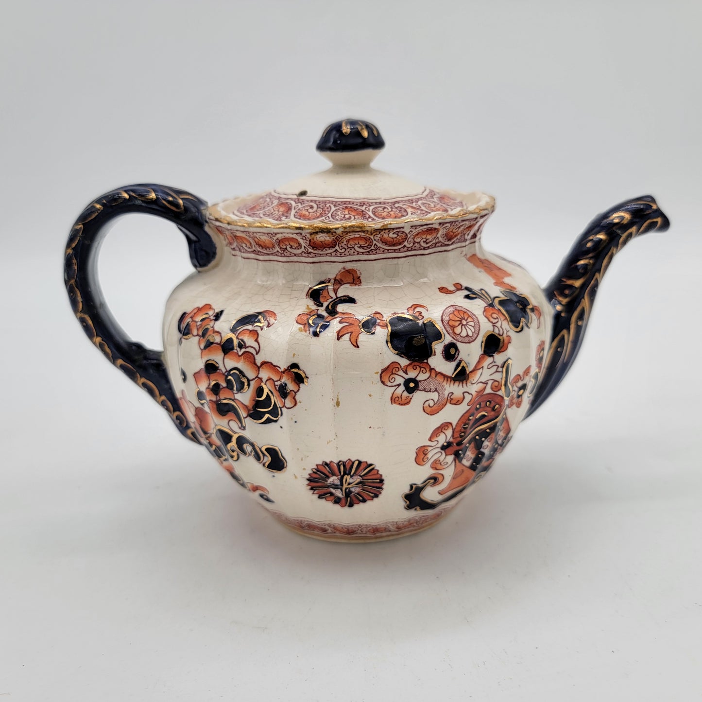 Antique Gaudy Welsh Imari Teapot with Repair