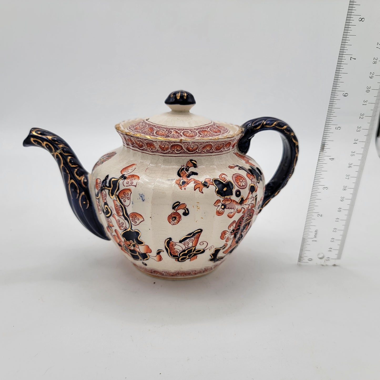 Antique Gaudy Welsh Imari Teapot with Repair