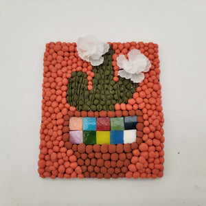 Polymer Clay Mini Canvas Art Cactus Flowers