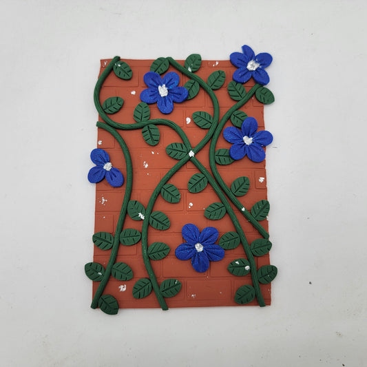 Polymer Clay Mini Canvas Art Blue Flower Vine