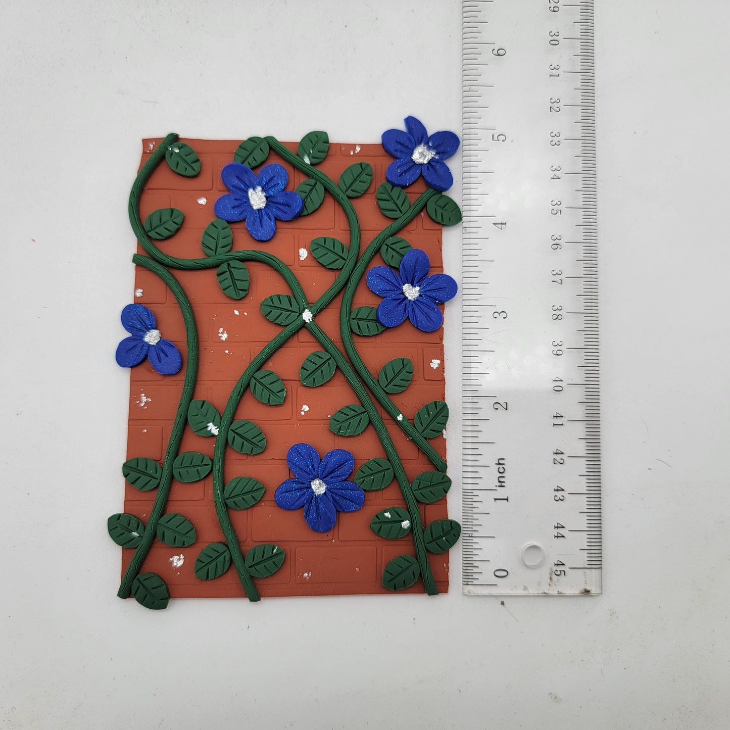 Polymer Clay Mini Canvas Art Blue Flower Vine