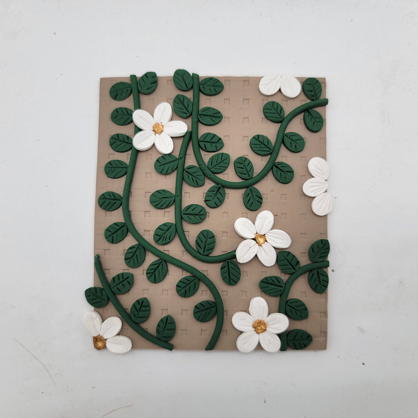 Polymer Clay Mini Canvas Art White Flower Vine