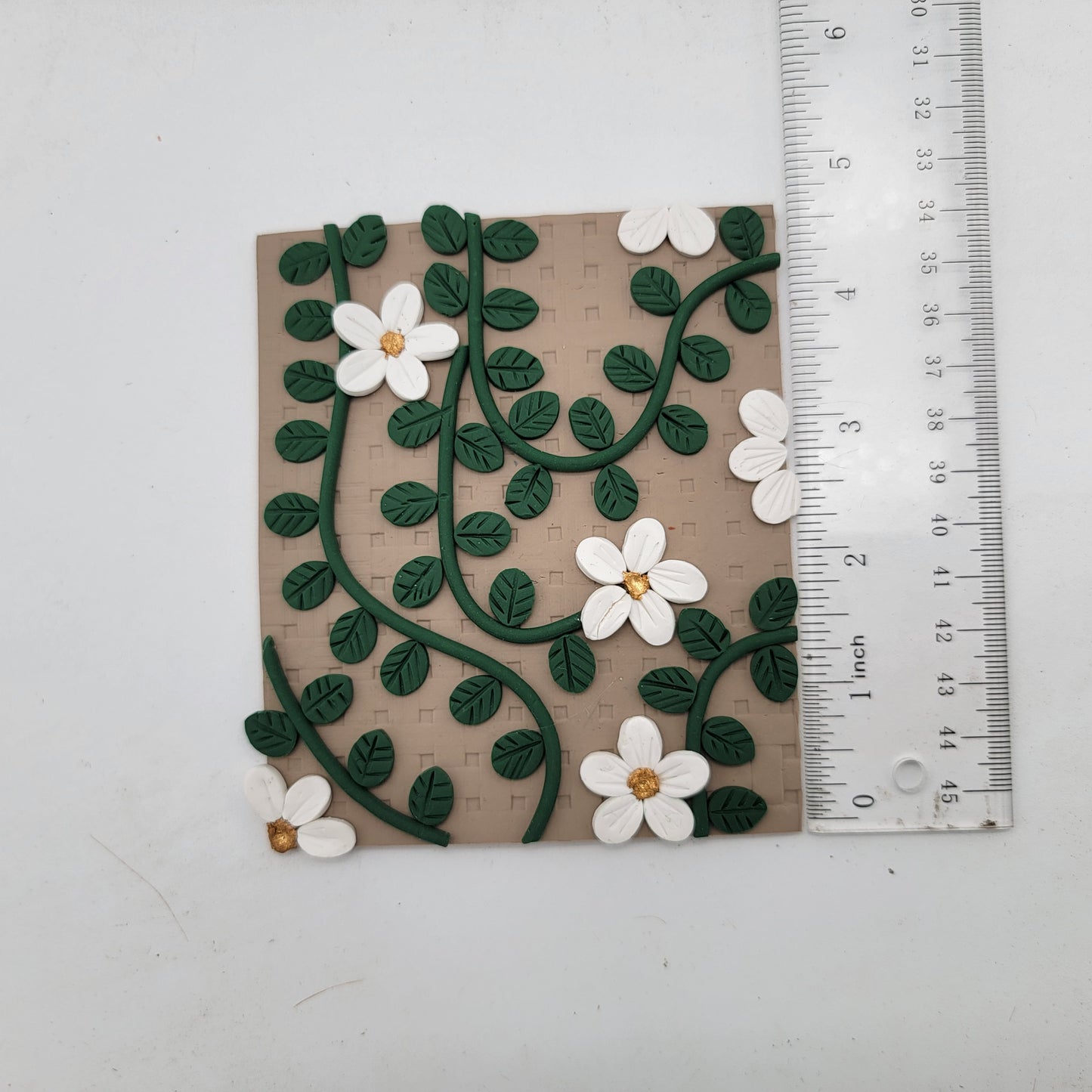 Polymer Clay Mini Canvas Art White Flower Vine