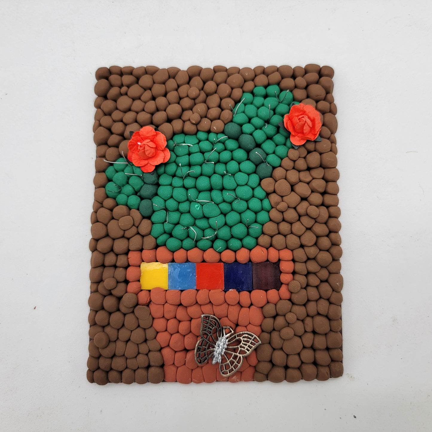 Polymer Clay Mini Canvas Art Cactus with Butterfly