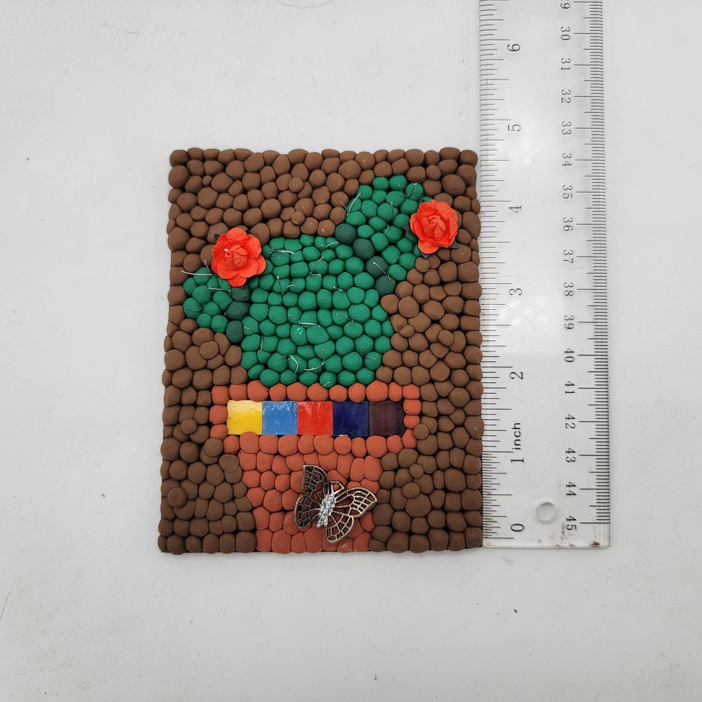 Polymer Clay Mini Canvas Art Cactus with Butterfly