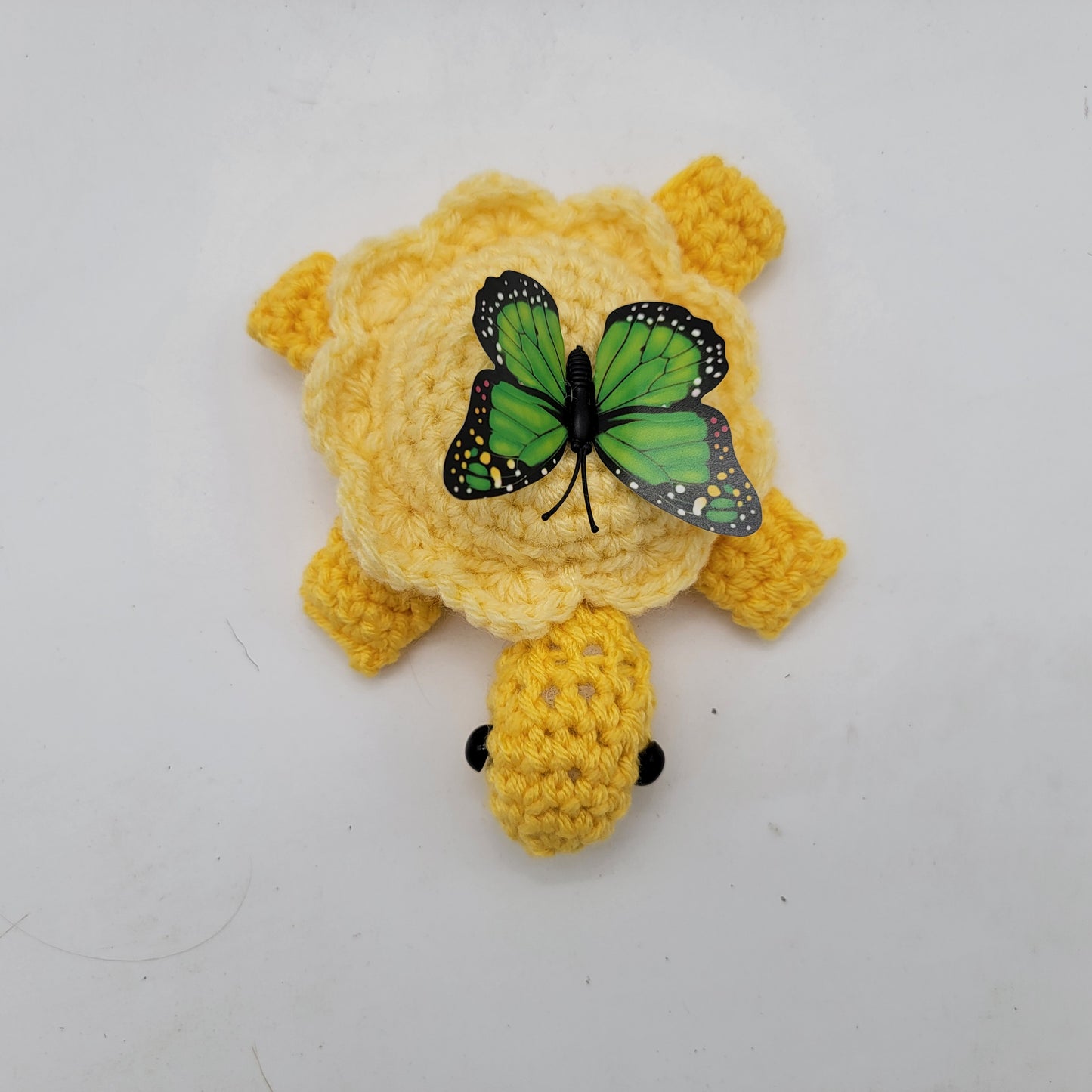 Hand Crocheted Turtle Yellow with Butterfly