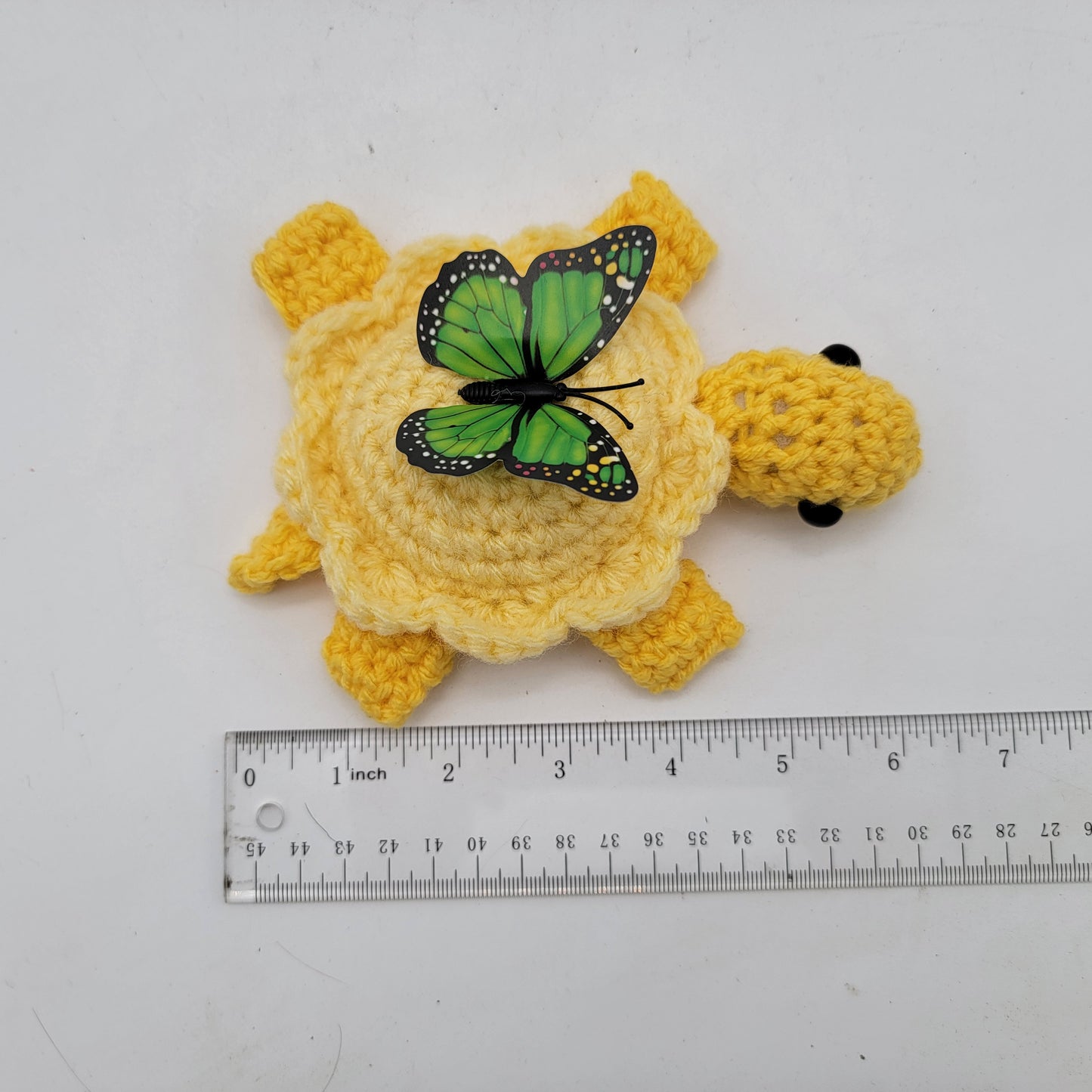 Hand Crocheted Turtle Yellow with Butterfly