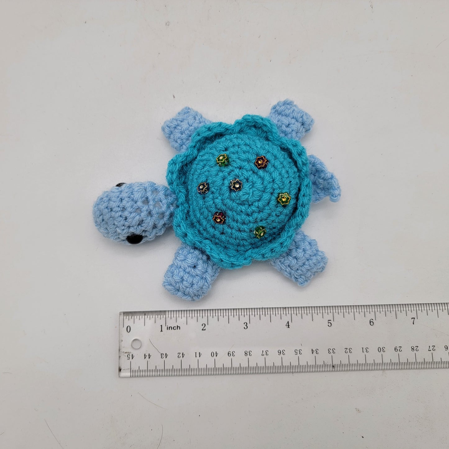 Hand Crocheted Turtle Blue Embellished