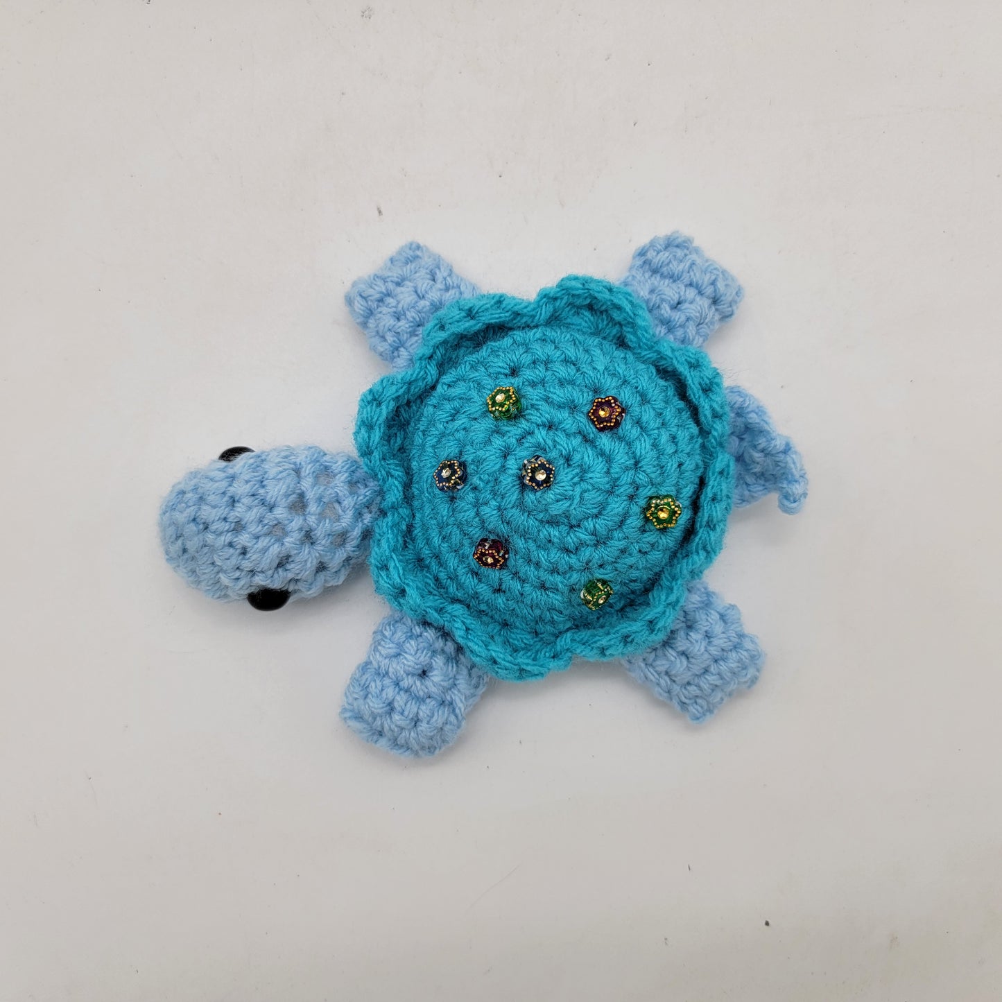 Hand Crocheted Turtle Blue Embellished