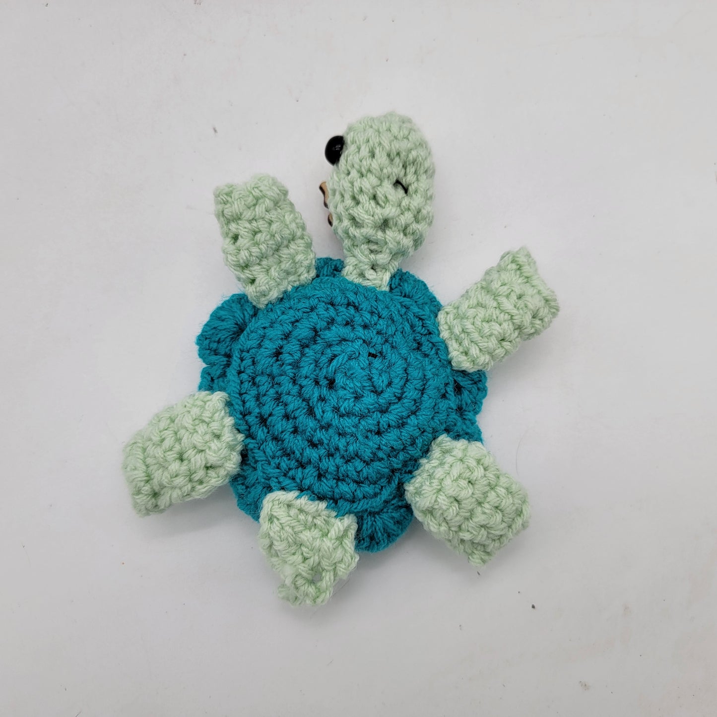 Hand Crocheted Turtle Green and Blue with Butterflies