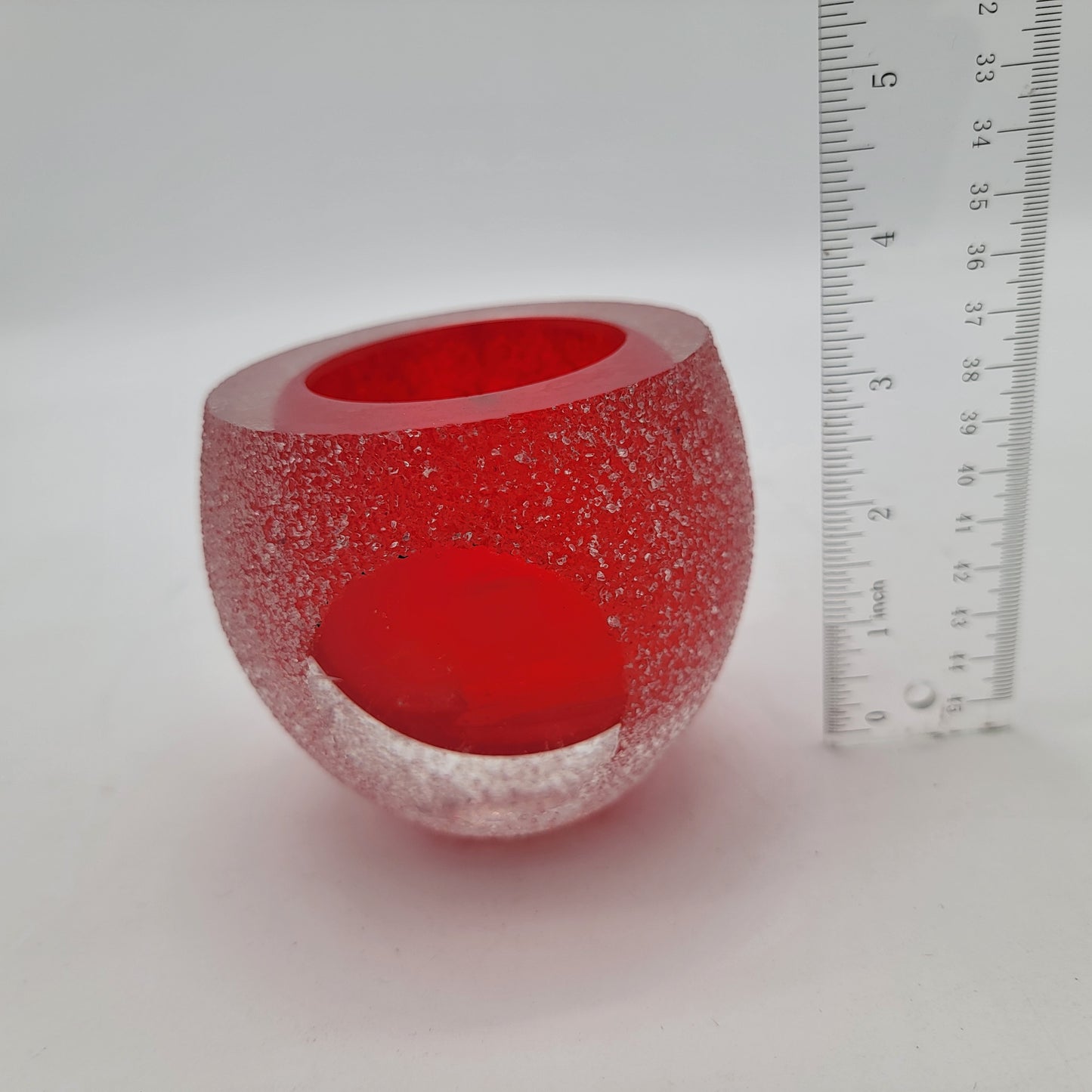 Fifth Avenue Crystal Frosted Red Glass Candle Holder