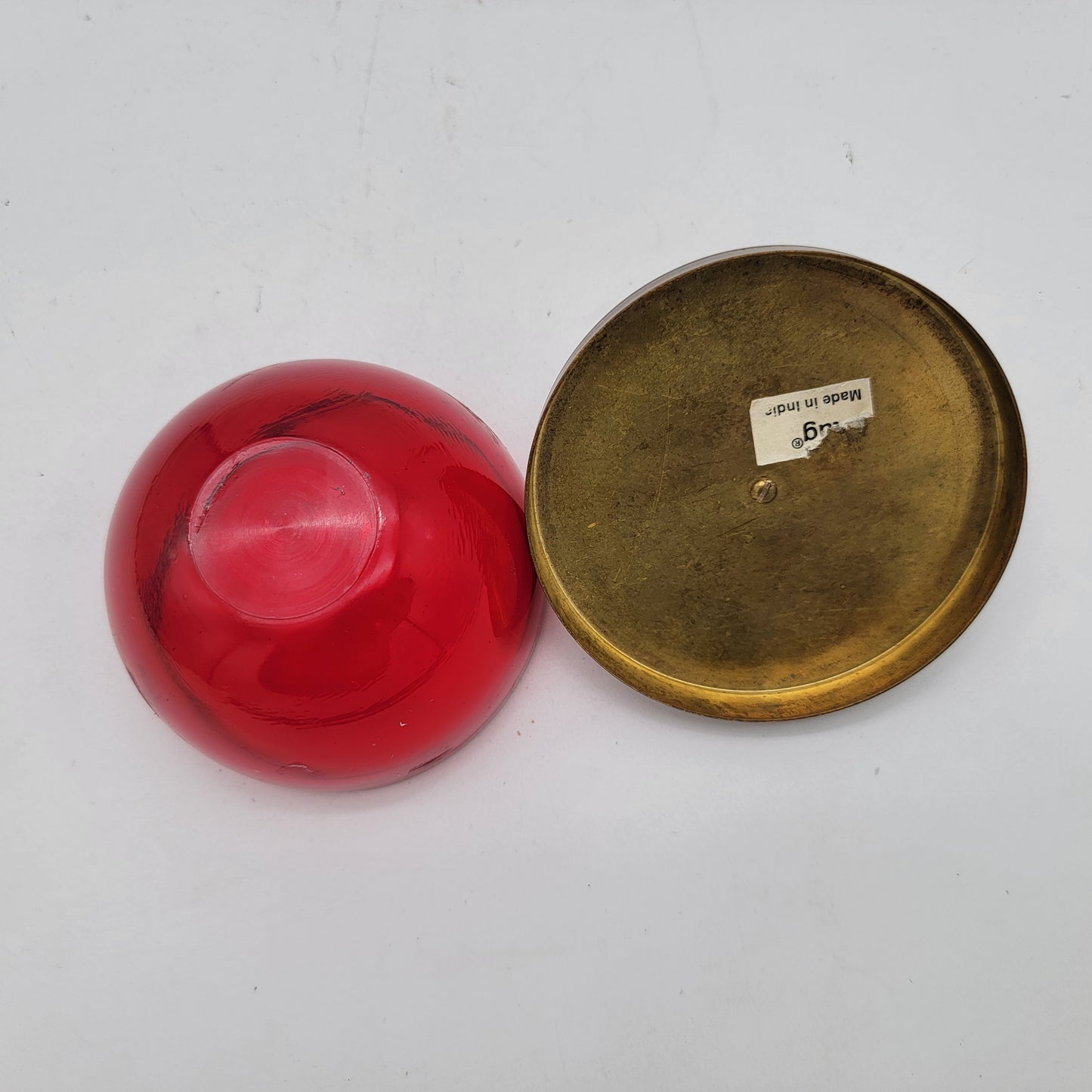 Ruby Red Glass Trinket Jar with Brass Lid