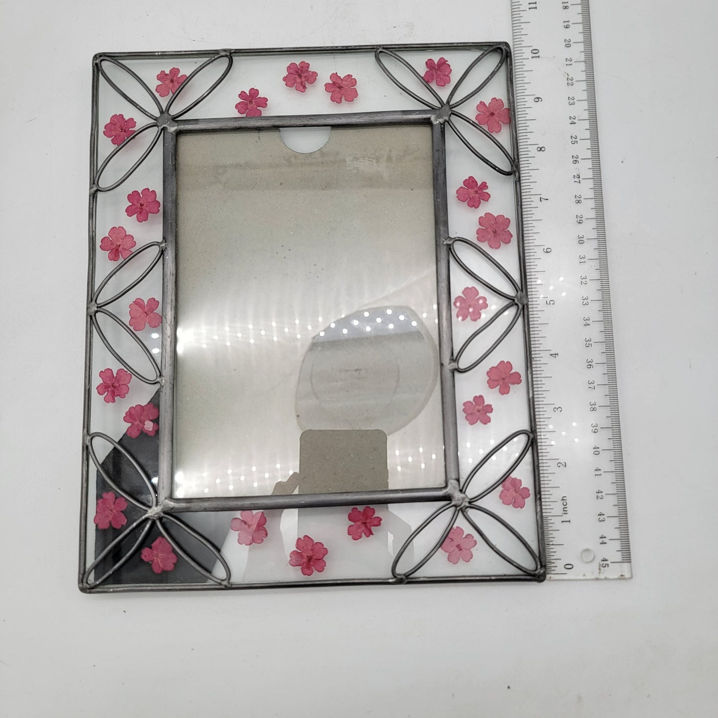 Pink Pressed Glass Flower Frame