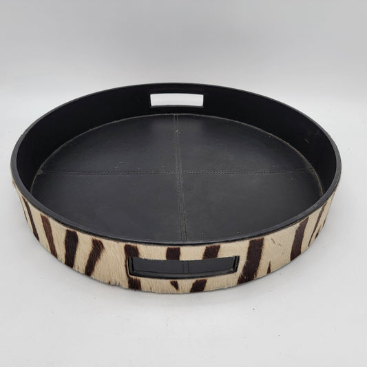 Faux Zebra Leather Round Tray