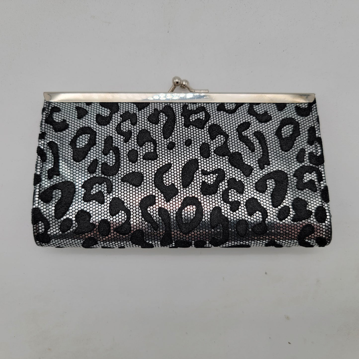 Silver Leopard Print with Bow Kisslock Wallet Clutch