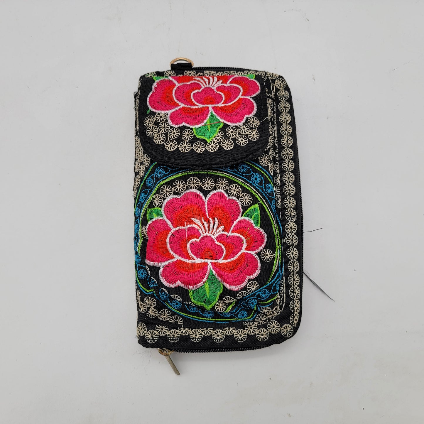 Embroidered Wallet with Colorful Flowers