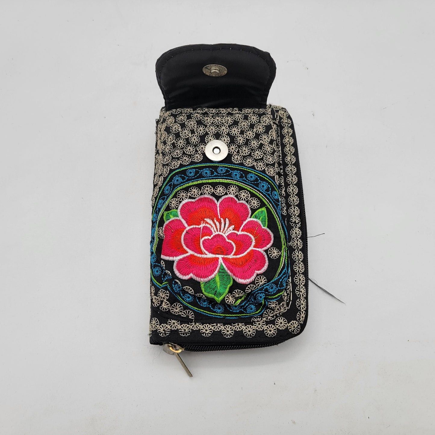 Embroidered Wallet with Colorful Flowers