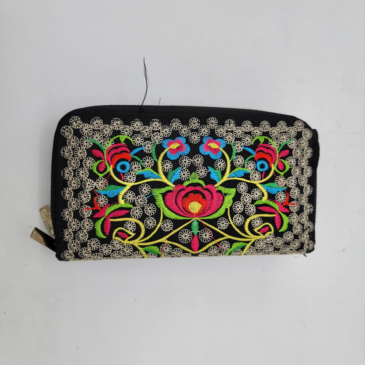 Embroidered Wallet with Colorful Flowers