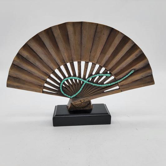 Solid Brass Asian Fan on Wood Stand