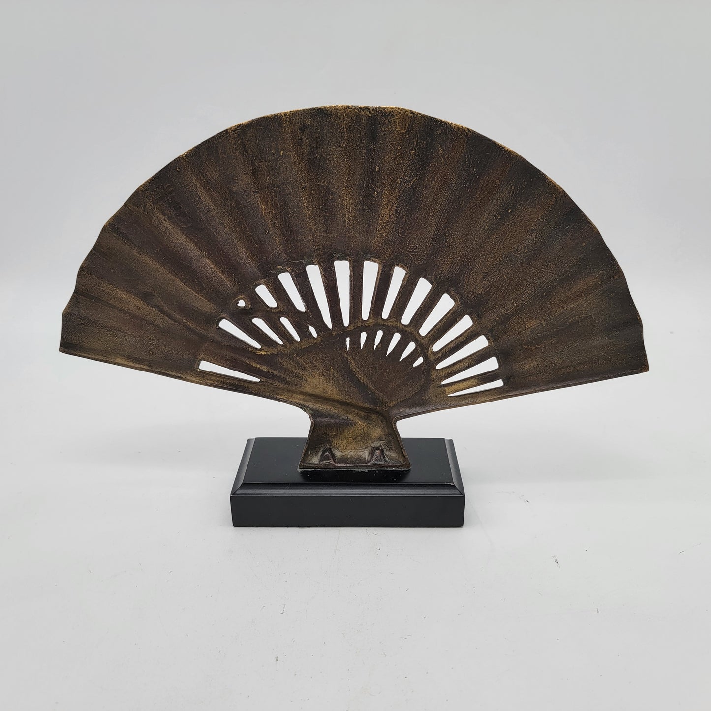 Solid Brass Asian Fan on Wood Stand