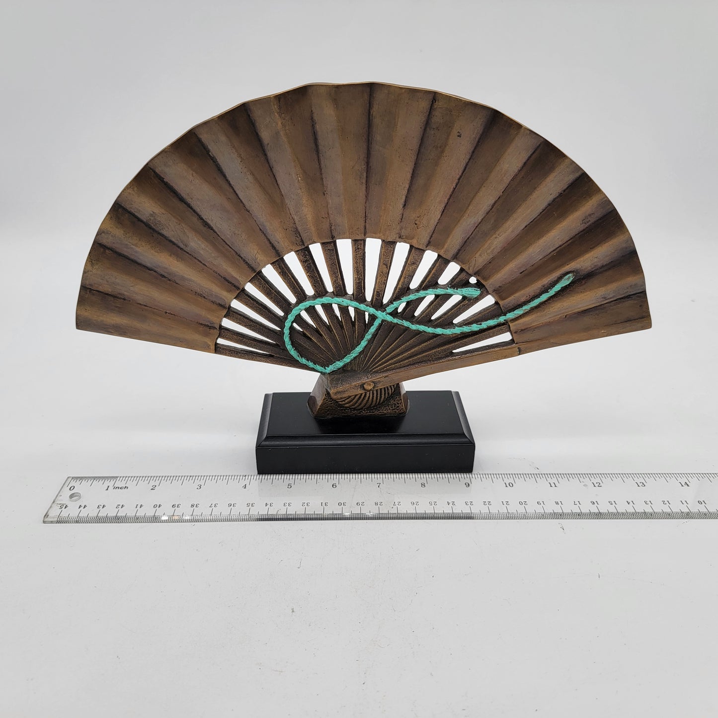 Solid Brass Asian Fan on Wood Stand