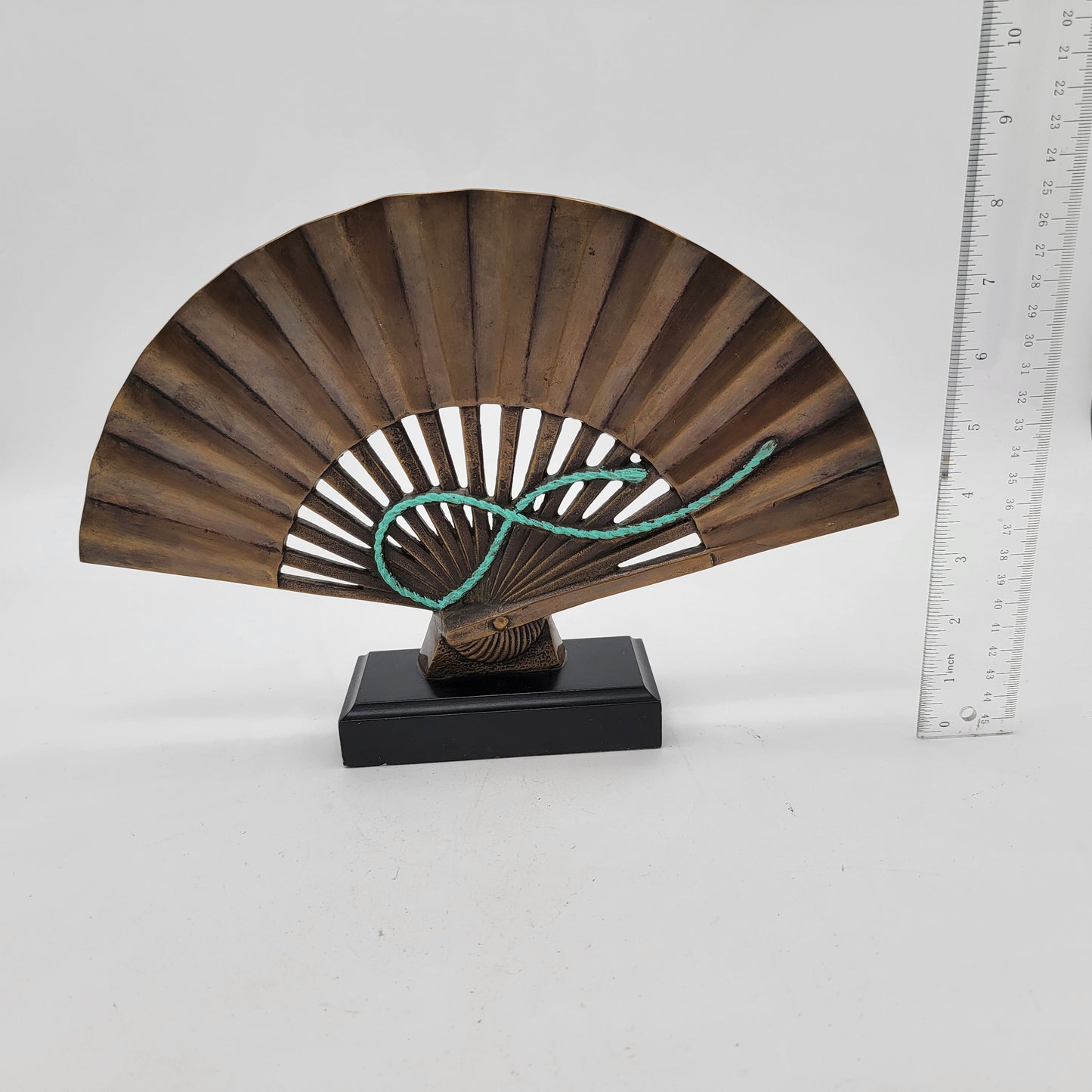 Solid Brass Asian Fan on Wood Stand