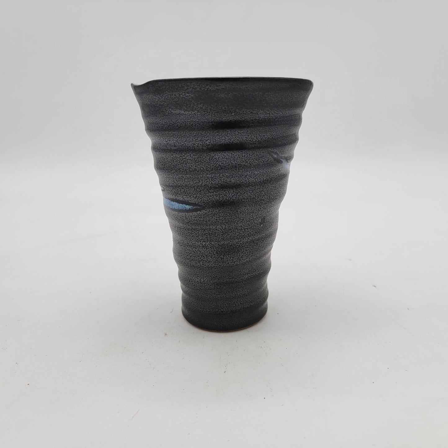 Asian Ribbed Flare Pottery Vase