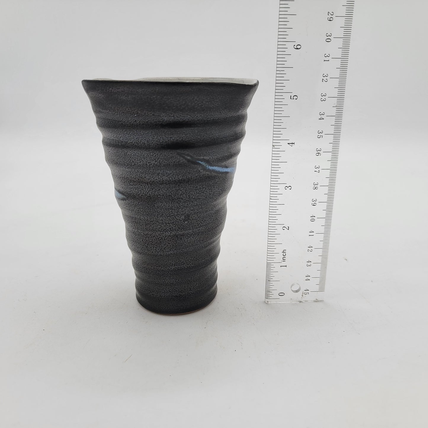 Asian Ribbed Flare Pottery Vase