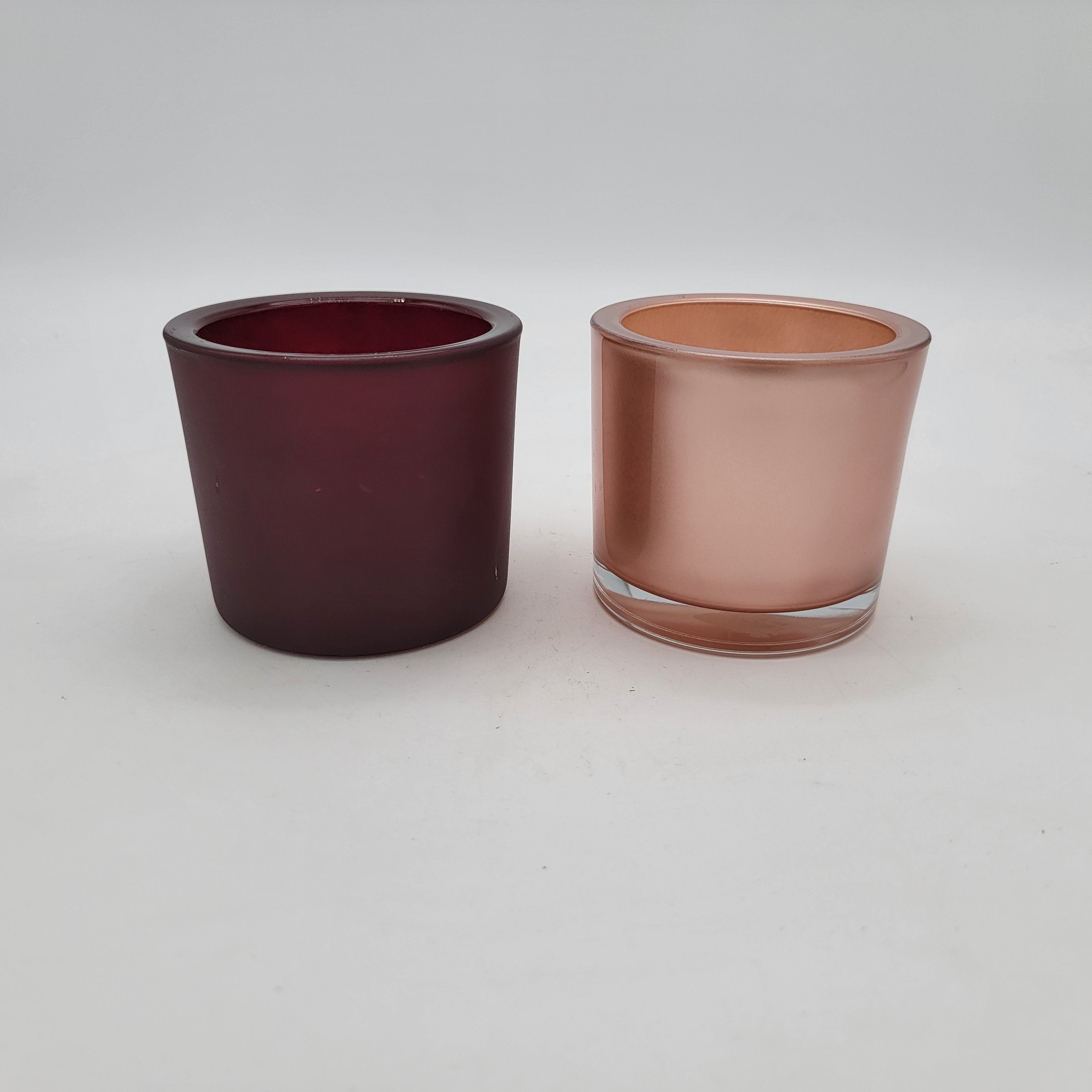 Pair of Polish Glass Votive Candle Holders Burgundy and Rose Niche