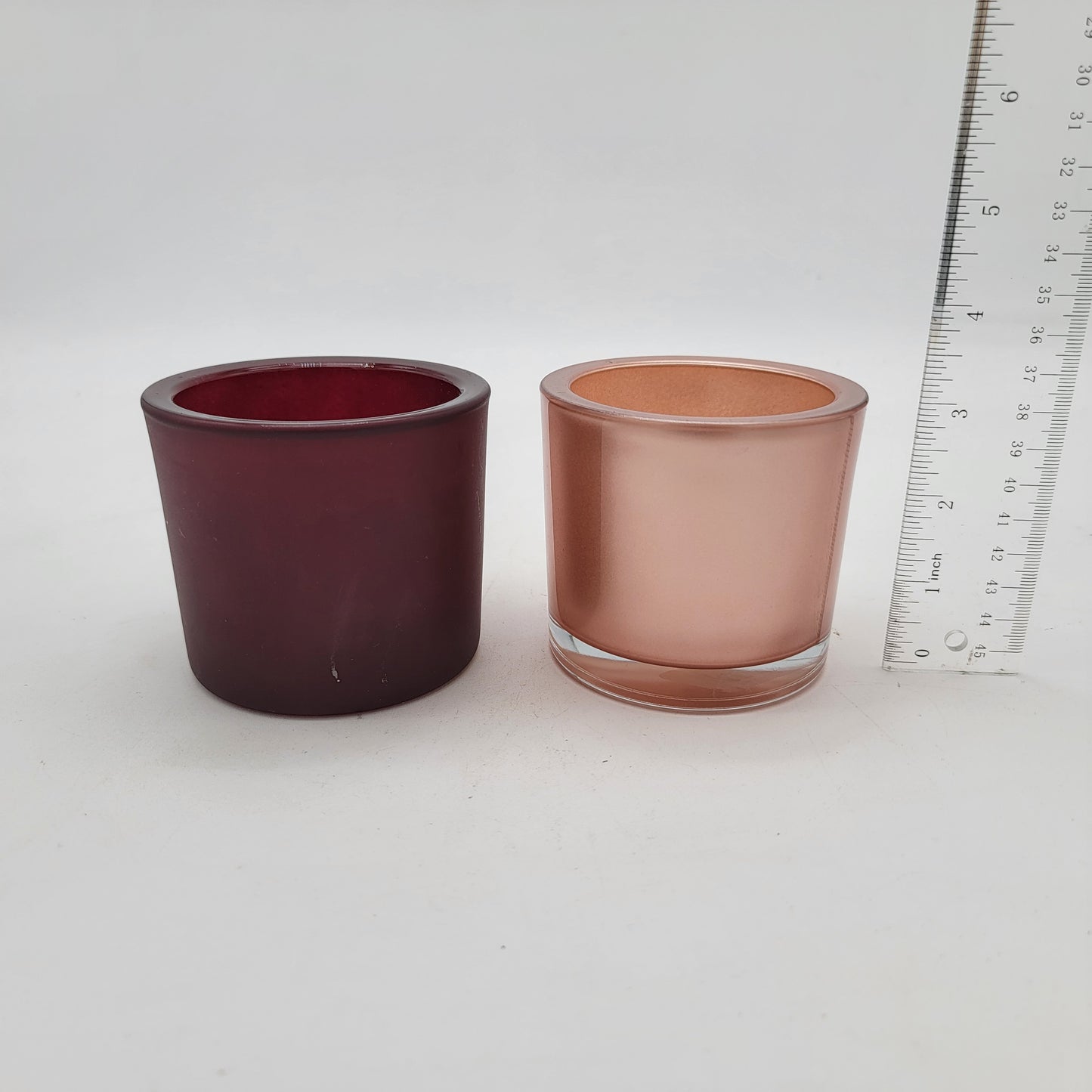 Pair of Polish Glass Votive Candle Holders Burgundy and Rose