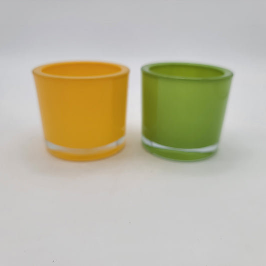 Pair of Polish Glass Votive Candle Holders Yellow and Green