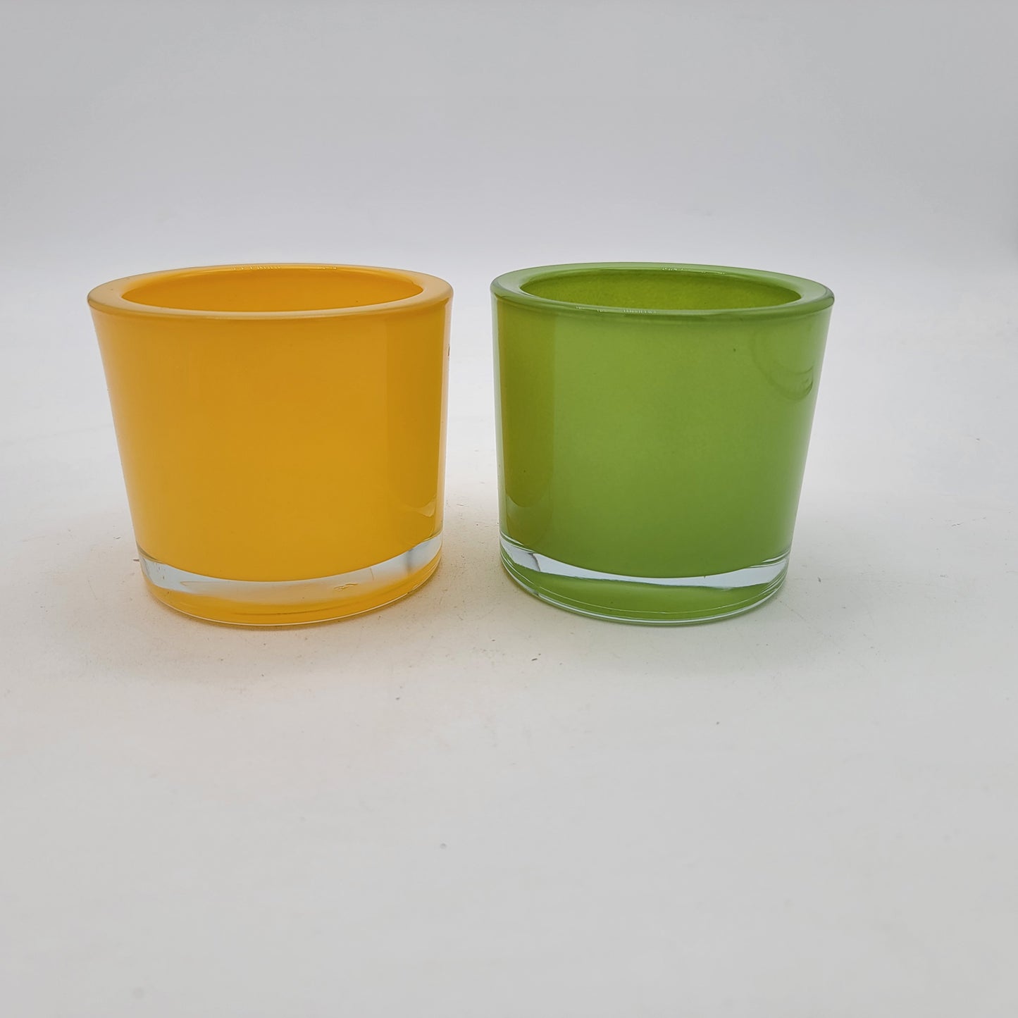 Pair of Polish Glass Votive Candle Holders Yellow and Green