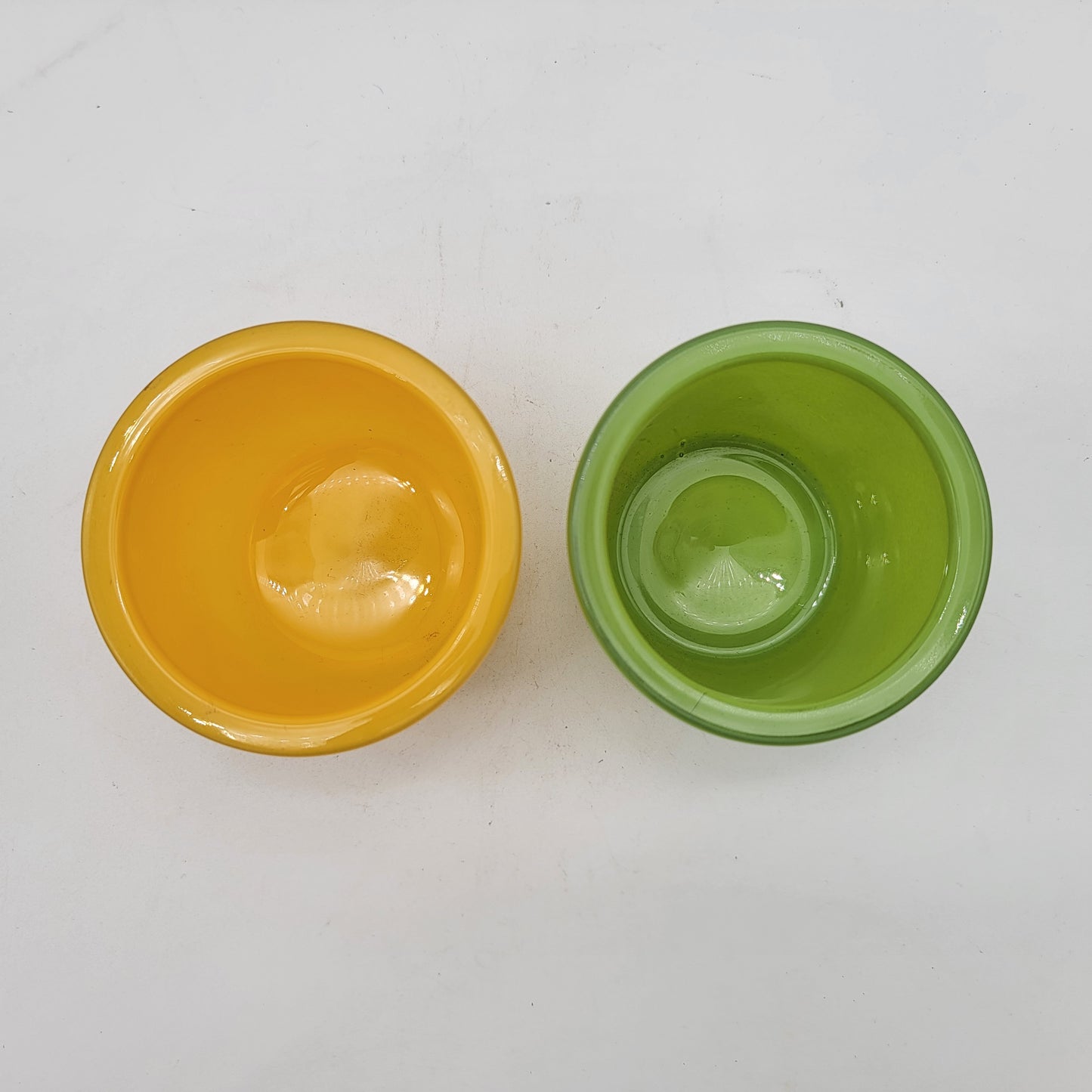 Pair of Polish Glass Votive Candle Holders Yellow and Green