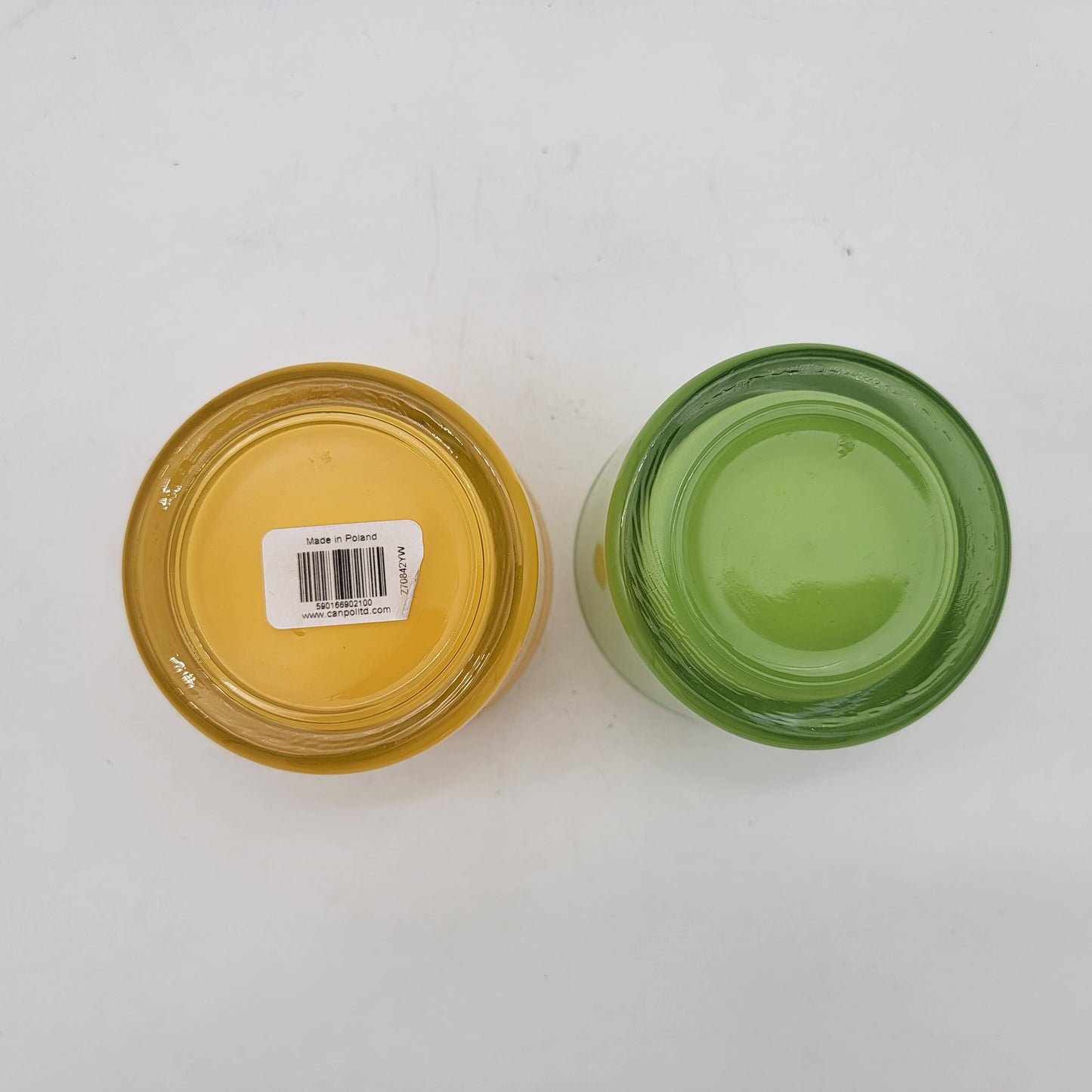 Pair of Polish Glass Votive Candle Holders Yellow and Green