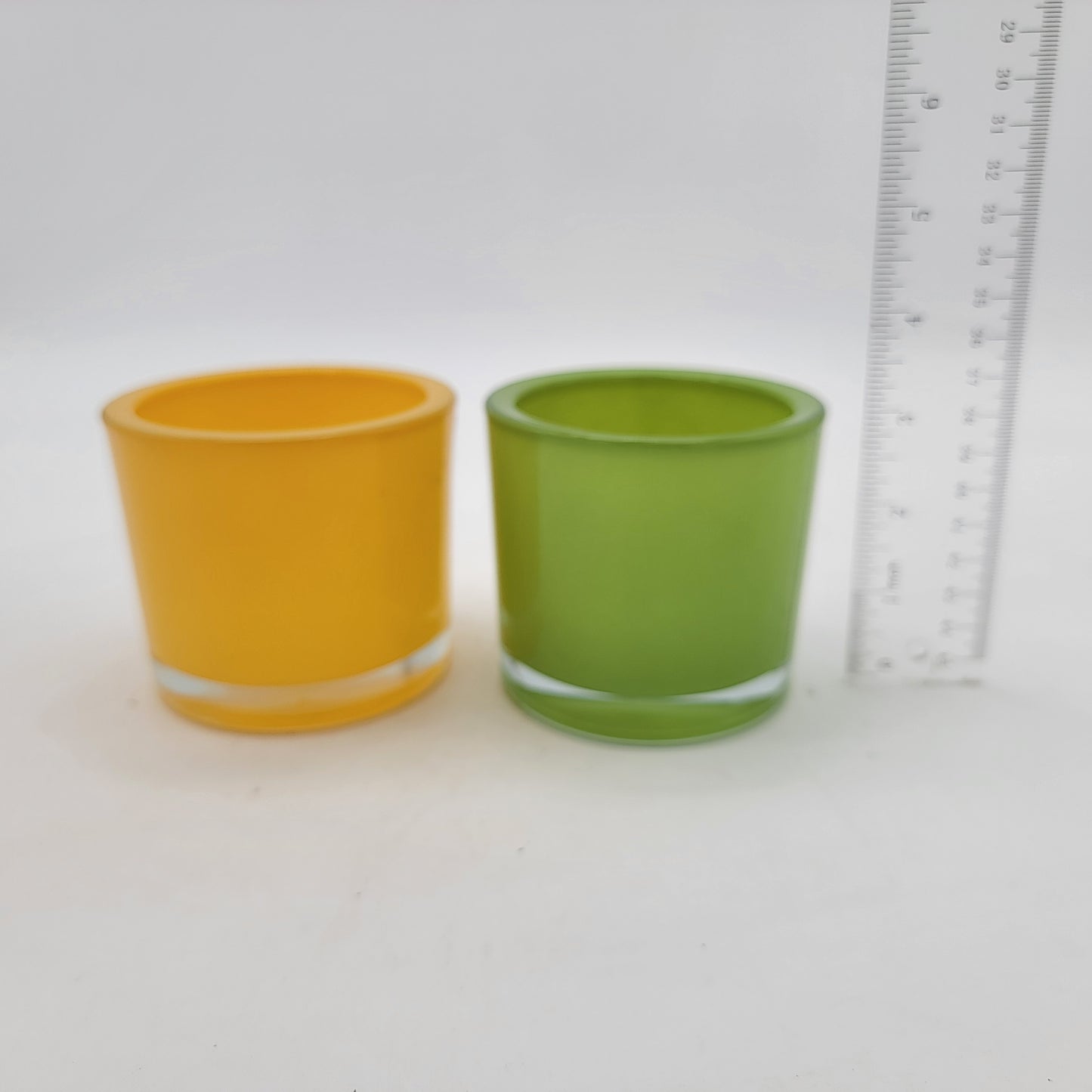 Pair of Polish Glass Votive Candle Holders Yellow and Green