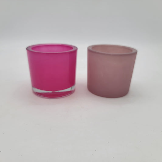 Pair of Polish Glass Votive Candle Holders Pink and Fuschia