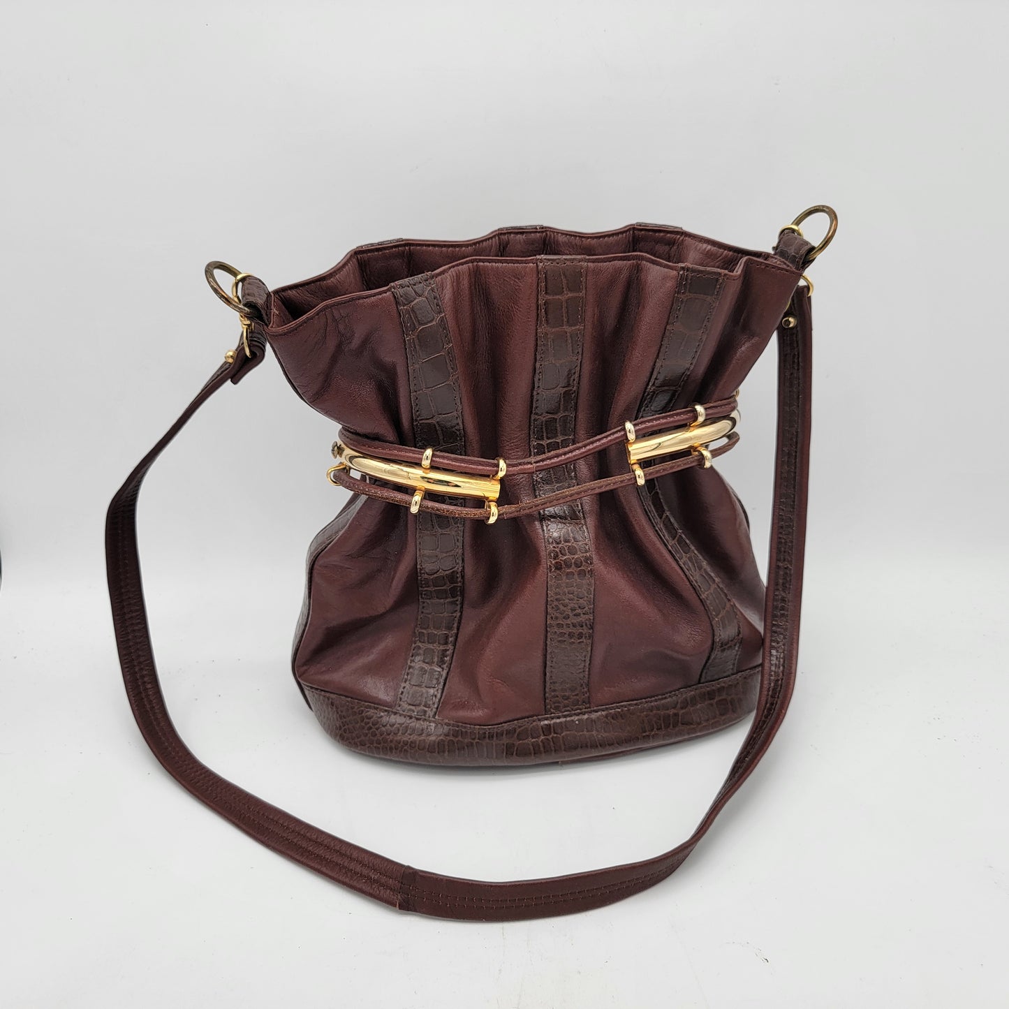 Brown Belted Bucket Purse