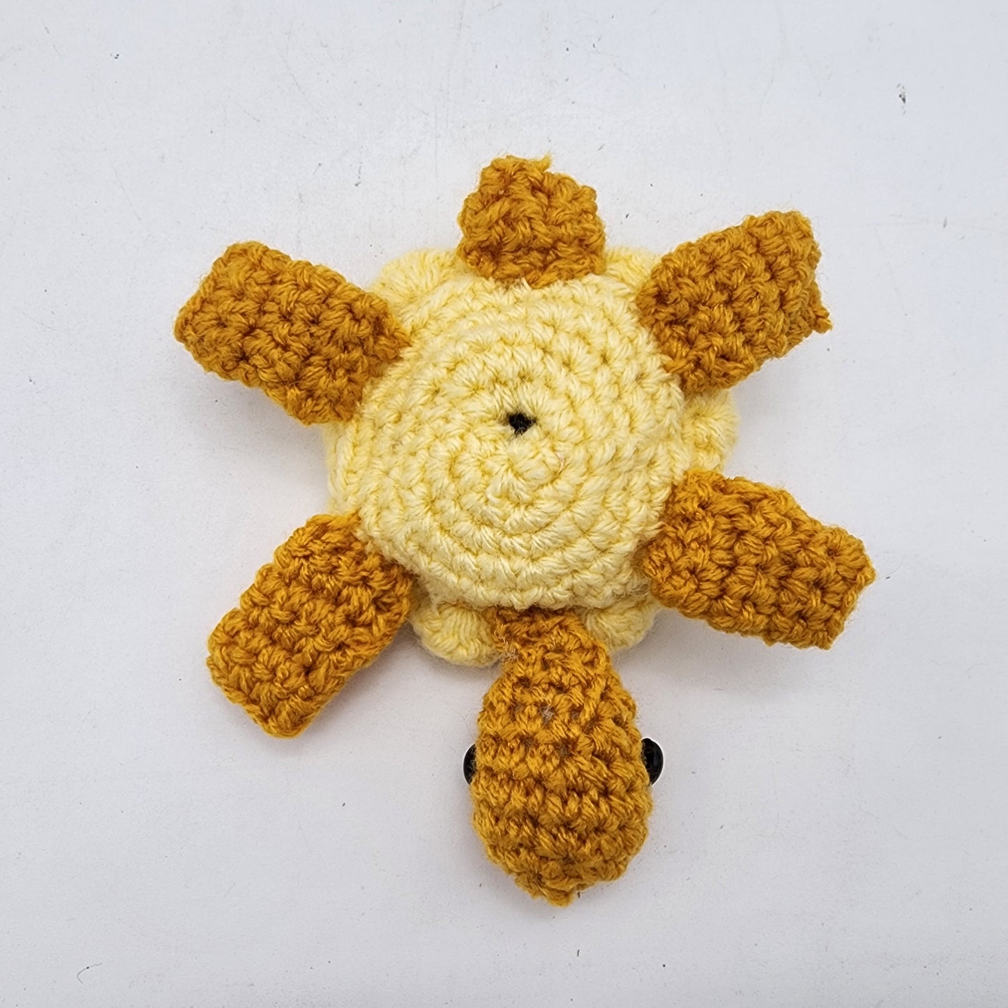 Hand Crocheted Turtle  Yellow with Green Butterfly