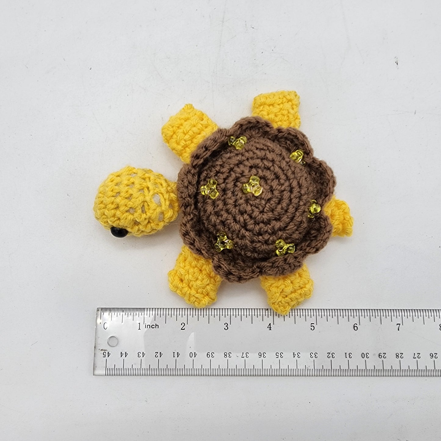 Hand Crocheted Turtle  Yellow with Brown Shell