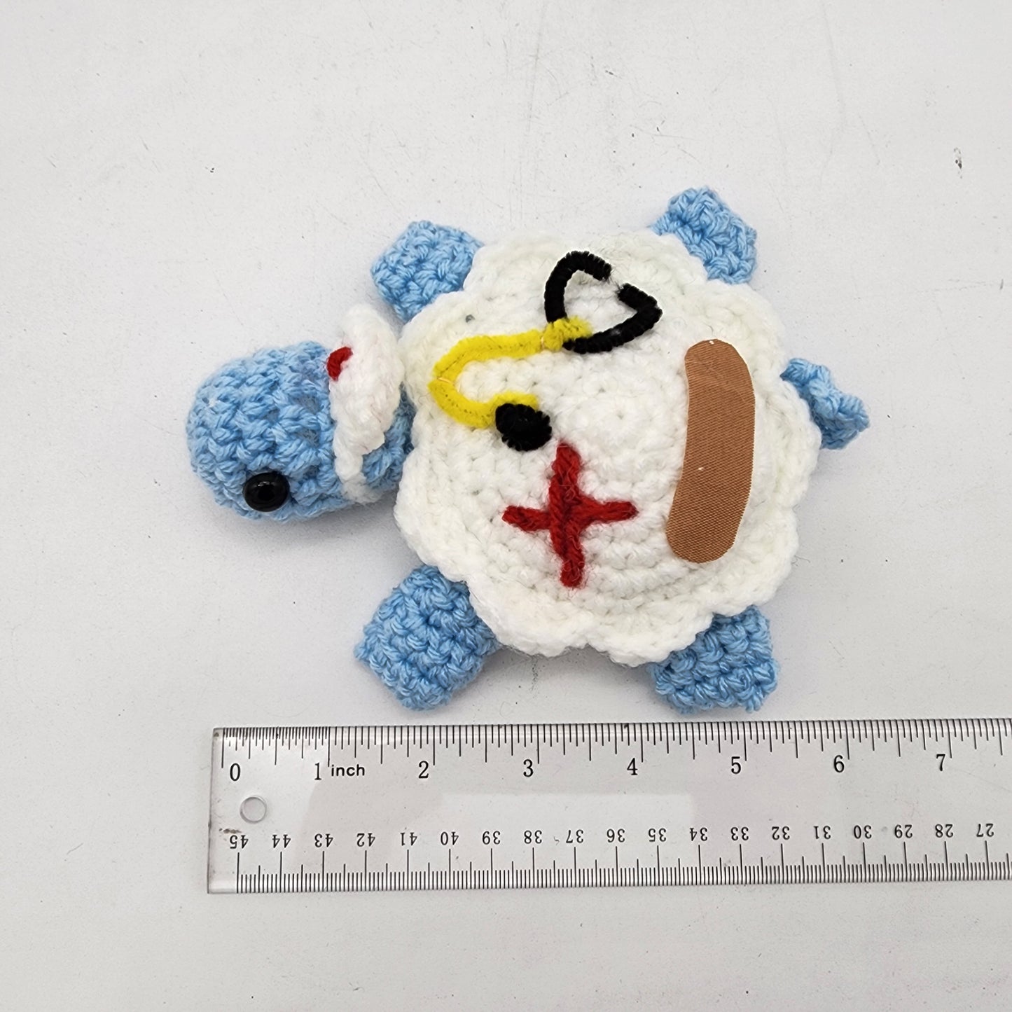 Hand Crocheted Turtle  Nurse Light Blue and White