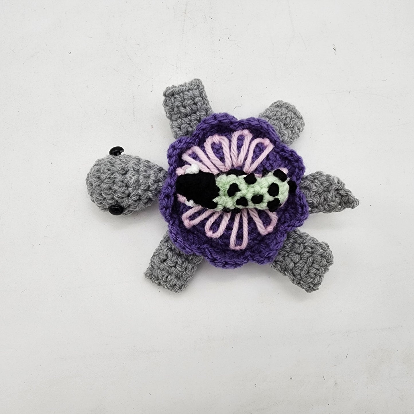 Hand Crocheted Turtle Purple with Caterpillar