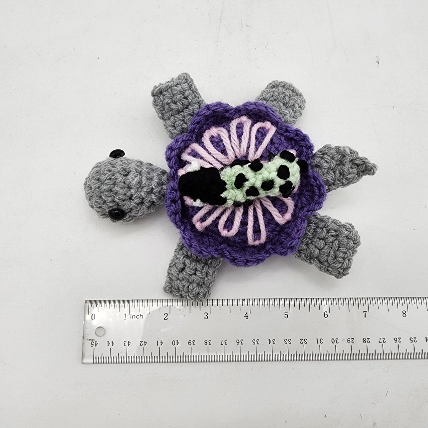 Hand Crocheted Turtle Purple with Caterpillar