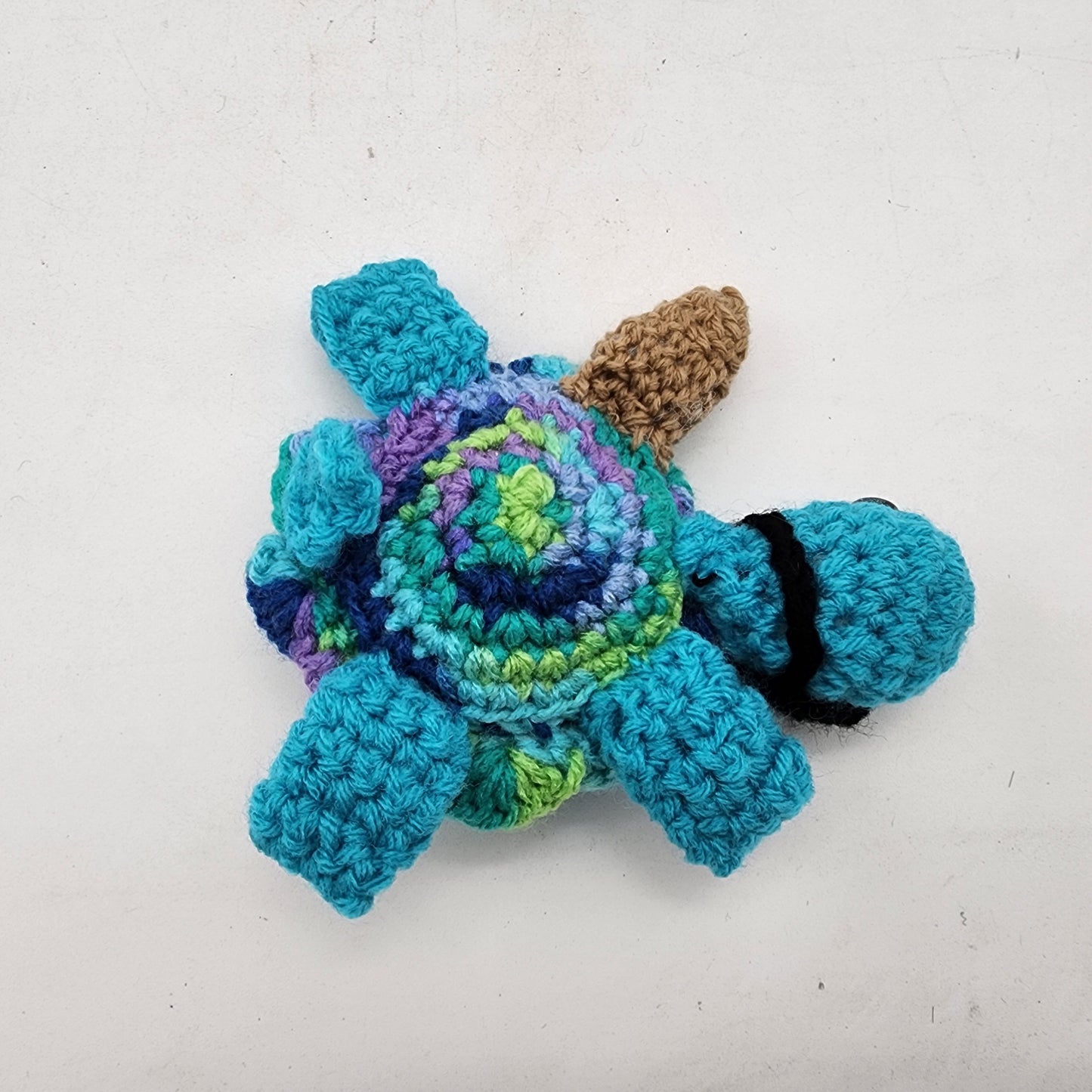 Hand Crocheted Turtle Blue Variegated Pirate