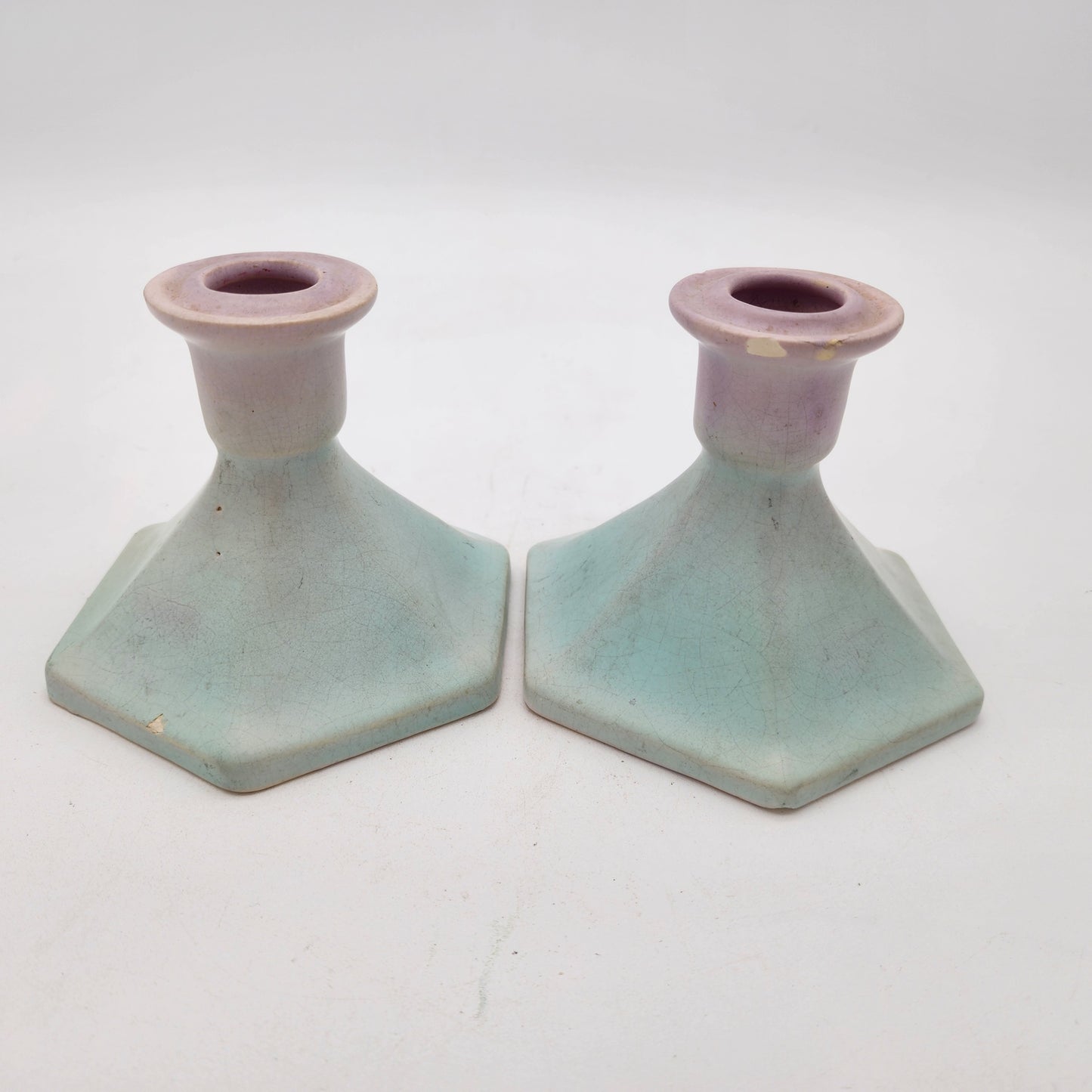 Pair of Weller Pottery Lavona 1920's Candle Holders AS FOUND