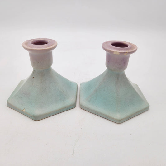 Pair of Weller Pottery Lavona 1920's Candle Holders AS FOUND