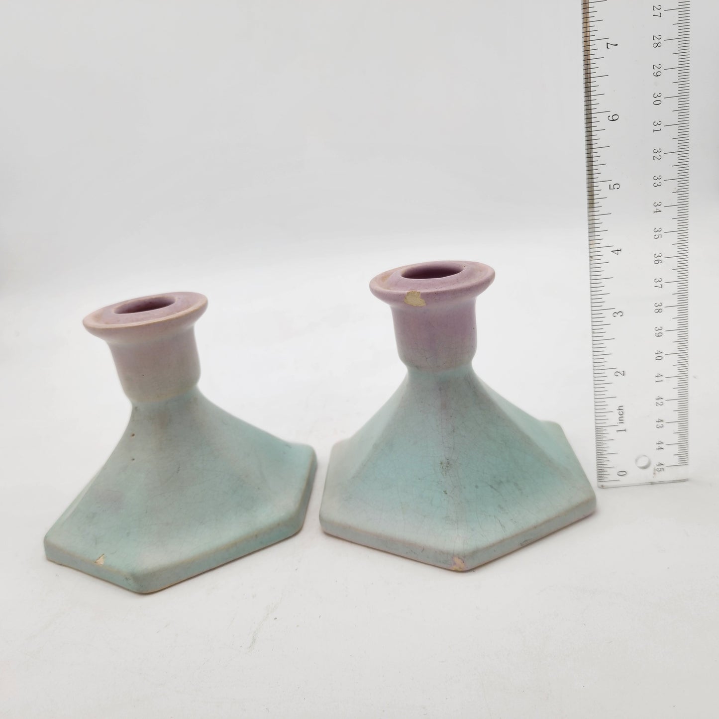 Pair of Weller Pottery Lavona 1920's Candle Holders AS FOUND