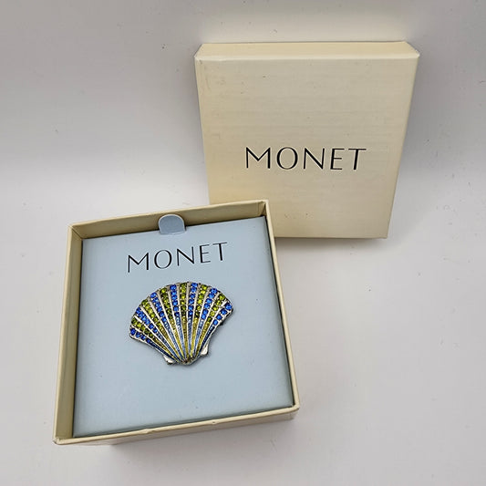 Monet Rhinestone Shell Brooch